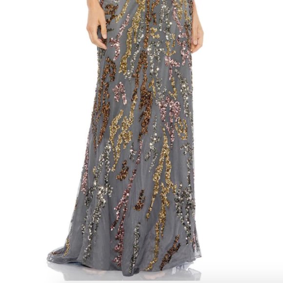 MAC DUGGAL 5439 CAPE SLEEVE EMBELLISHED CHARCOA LEVENING GOWN sz 6 - Picture 2 of 5